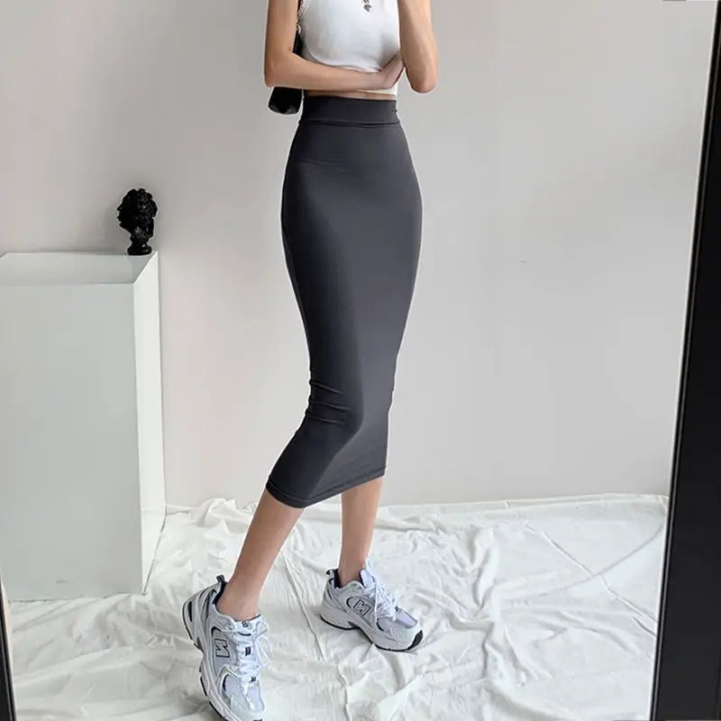 maoxiangshop Midi Pencil Skirts Women Slim Elastic Hotsweet European Style Fashionable Summer High Waist All-match Streetwear Young Sexy Lady