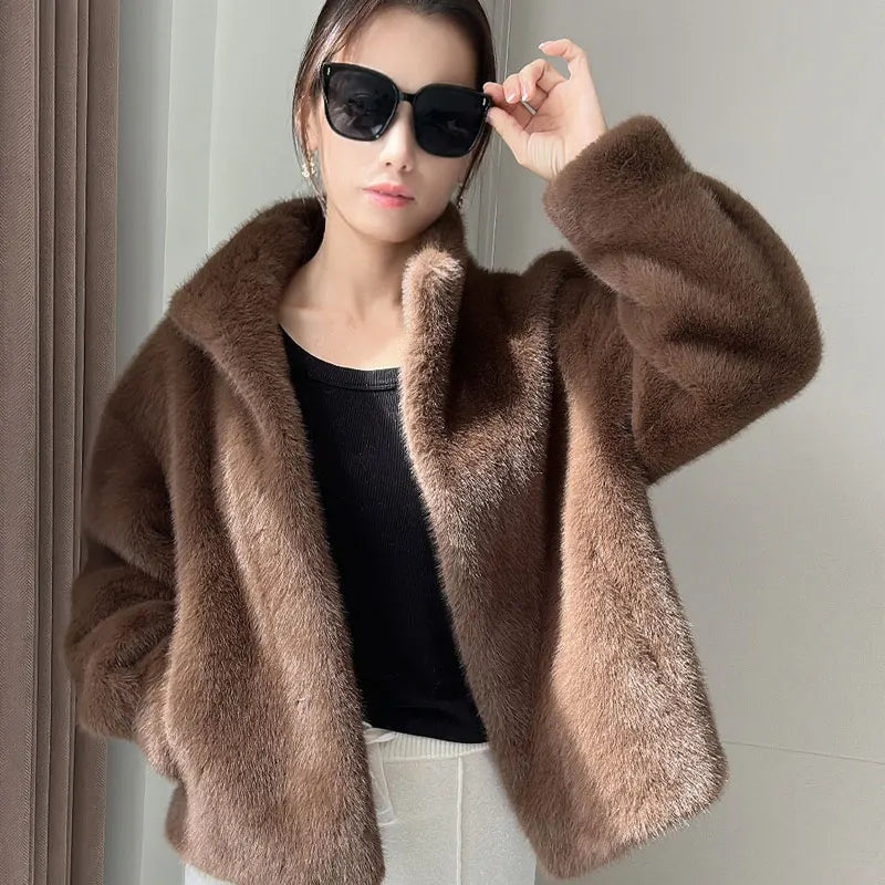 maoxiangshop Golden Mink Cashmere Fur One-Piece Fur Women Korean Style Short Coat Winter Thickened High Quality Women's Clothing