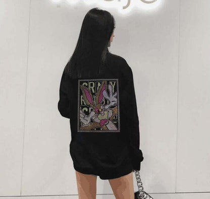 maoxiangshop Drop shipping Autumn and winter long sleeve hoodies fashion loose  pattern round neck top clothes for young girls