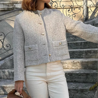 maoxiangshop  -  Jacket For Women Winterwear Temperament Long Sleeve Casual Cropped Cardigan Femme 2024 Winter Street Elegant Coat Ladies