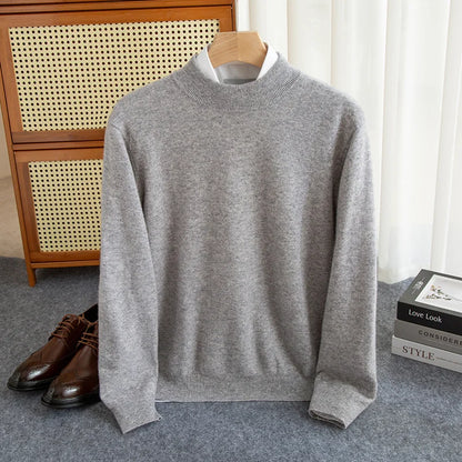maoxiangshop New Fashion Men's 100% Wool Pullover Half-high Collar Sweater Autumn Winter Warm Solid Color Knit Sweater Business Casual Top