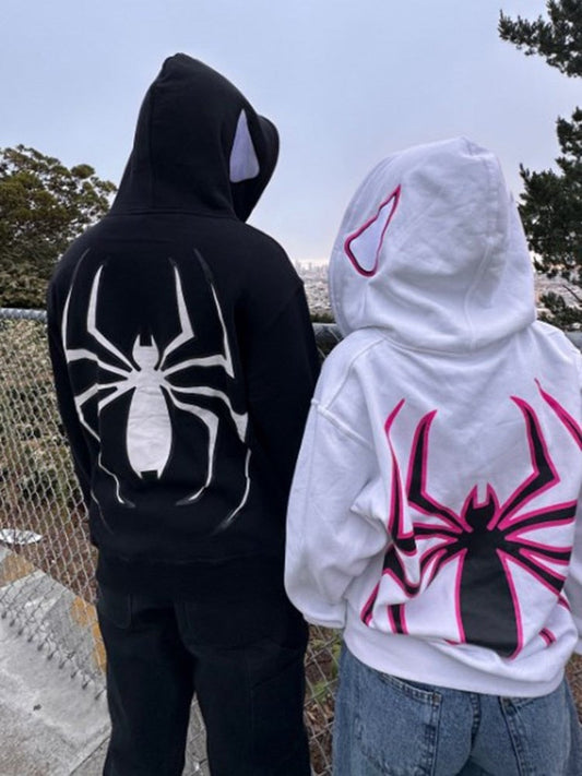 maoxiangshop Dark Spider Print Hoodie Pullover Sweatshirt High Street Retro Loose Hip Hop Punk Kpop Dance Winter Clothes Long Sleeve Tops 