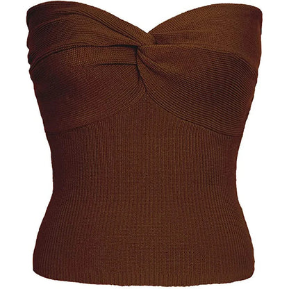 maoxiangshop -  Twist Tube Tops For Women Sexy Strapless Corset Top Tee Off-Shoulder Cute Y2k Cropped Tops Knit Bustier Summer Streetwear
