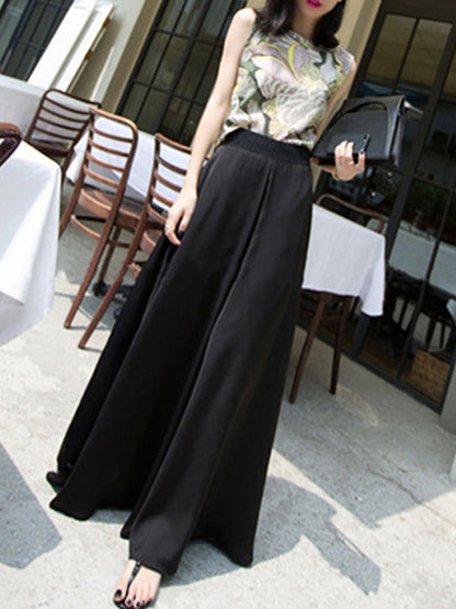 Summer New Slim Wide-leg Pants Women's High-waisted Long Pants Satin Chiffon Sling Pants Holiday Wide-leg Pants Culottes