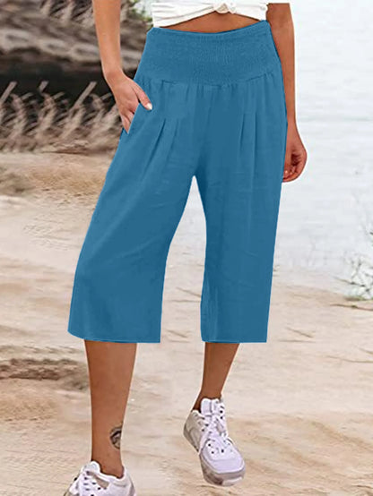 maoxiangshop Summer AliExpress European and American Women's Cross border Cotton and Hemp Split Waist Wrap Pocket Thin Wide Leg Pants fo