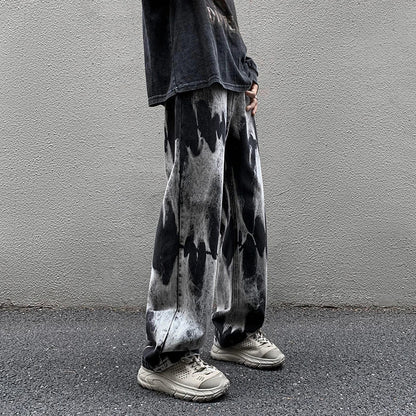maoxiangshop Tie-dye Jeans Men High Street Straight Denim Pants Men Baggy Fashion Trend Jean Pants Mens Wide-leg Trousers BF Clothing