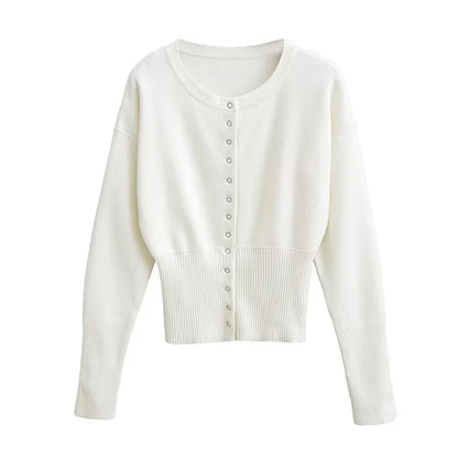 maoxiangshop  -  Casual Knitted Solid O-neck Cardigan Women Slim Fit Single-Breasted Pullover Sweaters Female Autumn Fashion Simple Street Tops