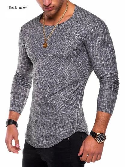 maoxiangshop New Pit Strip Solid Color Stitching Arc Bottom Bottom Shirt Round Neck Men's T-shirt