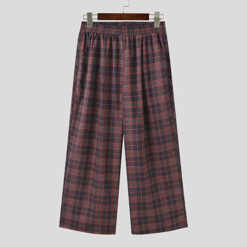maoxiangshop Men Plaid Pants Elastic Waist Loose Joggers Casual Straight Trousers Men Streetwear 2024 Fashion Male Long Pants S-5XL