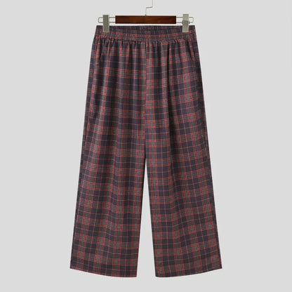 maoxiangshop Men Plaid Pants Elastic Waist Loose Joggers Casual Straight Trousers Men Streetwear 2024 Fashion Male Long Pants S-5XL