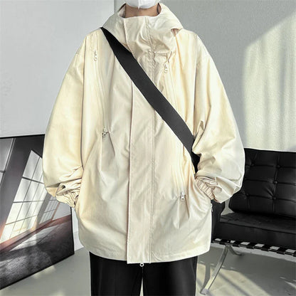 maoxiangshop 2024 Men Hooded Jacket Men Bomber Jacket Mens Windbreakers Zipper Coats Spring Autumn Loose Cargo Jacket Men Casual Sportswear