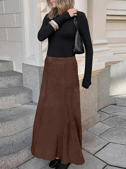 maoxiangshop  -  Elegant Suede Brown Women Skirts High Waist Pleated Slim Female Skirt 2024 Autumn Winter Zipper Office All Match Lady Party Wear