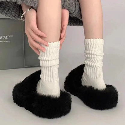 maoxiangshop 1/2Pairs Lolita Long Socks Women Solid Color Knitted Warm Middle Tube White Warmer Ladies Autumn Winter Crochet Sox Boot Cuffs