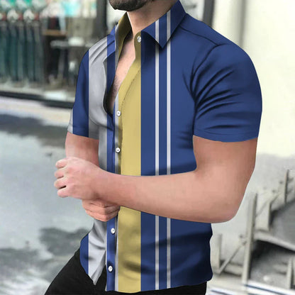 maoxiangshop Men's Shirts Holiday Hawaiian Beach Shirts Striped Print Tops Business Casual Cropped Oversized T-Shirts 5XL Designer Clothing