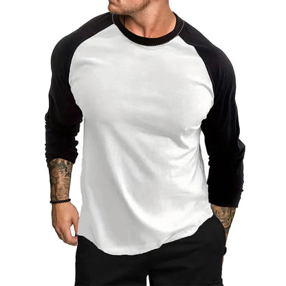 maoxiangshop New Casual Fashion Long Sleeves T Shirt Men Spring Autumn Patchwork Gym Clothing Fitness T-shirt Sports Raglan Sleeves Tshirt