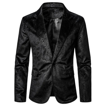 maoxiangshop Men's Blazer Grain Texture Patterned Pocket Single Button Casual Night Club Bar Stage Wedding  Conference Dinner Men's Wear