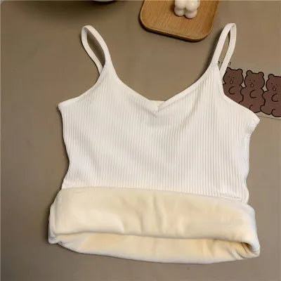 maoxiangshop Winter Warm Undershirt Women Thicken Slim Solid Color Thermal Tops Sleeveless Sexy Crop Top Tight Elasticity Female Undershirt