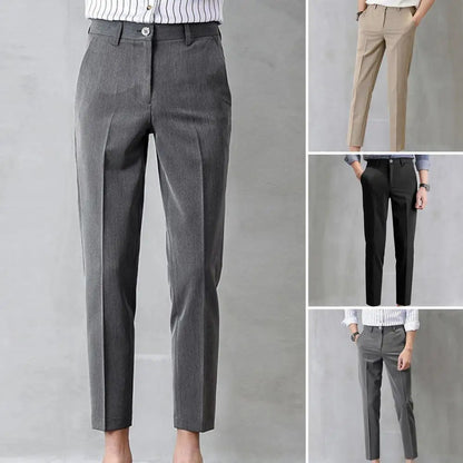 maoxiangshop Popular Men Trousers Breathable Men Suit Pants Soft Fabric Gentle Mid Waist Ankle Length Business Pants