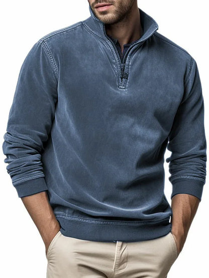 maoxiangshop Autumn Winter New Men's Polar Fleece Sweater Stand Neck Half Zip Tops Long Sleeve Sweatshirt Male Soild Color Hoodies