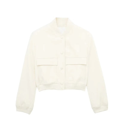 maoxiangshop  -  Y2K Style Jacket Women New Autumn Big Pocket French Jacket Coat Women Solid Color Single-breasted Baseball Outerwear Tops