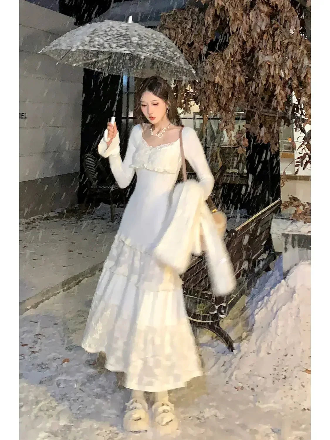 Spring Elegant Knitted Dress Women Lace Patchwork Koeran Princess Midi Dress Female Casual Sweet Even Party Fairy Dress