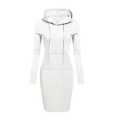 maoxiangshop Women Hoodies Winter Dresses Women Solid Color Long Sleeve Sweatshirts Bodycon Autumn Dress Women Robe Femme Knee Length Dress