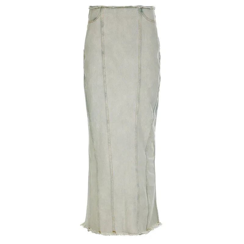 maoxiangshop  -  Tie Dye Retro Jean Skirt Y2k Streetwear Winter Fashion Sexy Low Waist Slit Long Skirts for Women Denim Bottoms