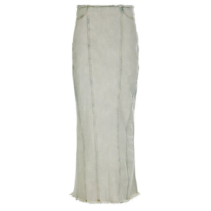 maoxiangshop  -  Tie Dye Retro Jean Skirt Y2k Streetwear Winter Fashion Sexy Low Waist Slit Long Skirts for Women Denim Bottoms