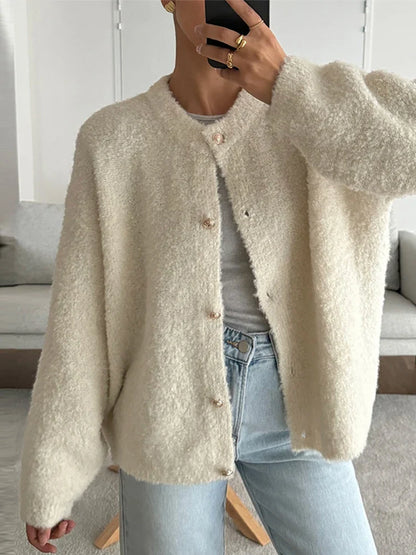 maoxiangshop  -  Knitted Solid Women Cardigan O-neck Single-breasted Female Sweater 2024 Autumn Winter Long Sleeve Elegant Ladies Knitwear