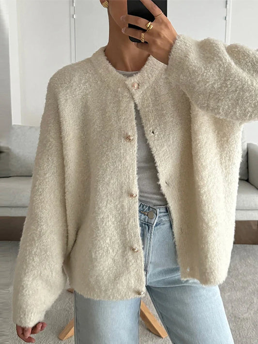 maoxiangshop  -  Knitted Solid Women Cardigan O-neck Single-breasted Female Sweater 2024 Autumn Winter Long Sleeve Elegant Ladies Knitwear