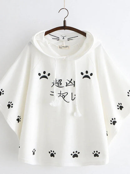 Women Hooded Poncho Cartoon Embroidery Drawstring Capes Spring Femme Chinese Style Half Sleeve Coats Jackets