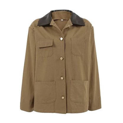 maoxiangshop  -  2024 Women Autumn Winter Cotton Short Trench Jacket And Coat Casual Outerwear Splicing Collar Jacket Casual Jacket