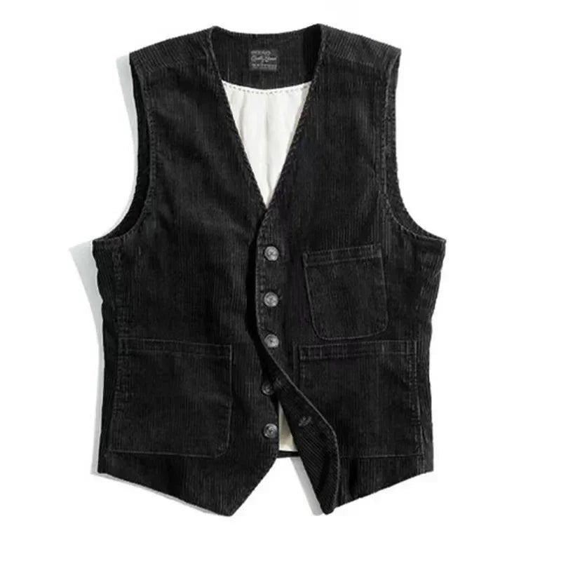 maoxiangshop New Men's Retro Tooling Waistcoat Corduroy Vests Fashion Casual Versatile Vest Jackets V-Neck Gentleman Business Men's Tank Tops