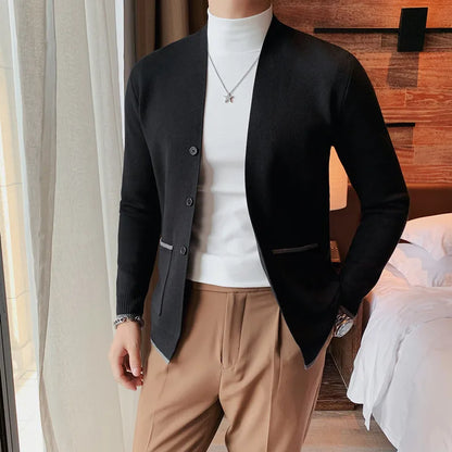 maoxiangshop Knitted Cardigan Men Autumn Long Sleeve Slim Fit Sweater Coat Business Casual Sweatercoat Streetwear Men Clothing