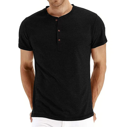 maoxiangshop Brand Quality Cotton Men T-shirt Henry Neck Fashion Design Slim Fit Solid T-shirts Male Tops Tees Short Sleeve T Shirt For Men