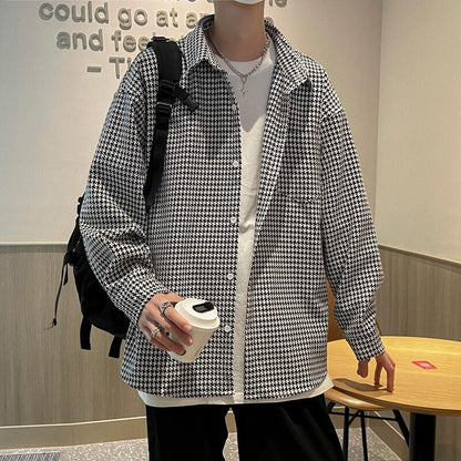 Legible Spring Autumn Long Sleeve Shirts Men Casual Loose Turn Down Collar Plaid Shirt Man