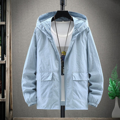 maoxiangshop Summer Hooded Light Jacket Men Sun Protection Clothing Fishing Hunting Clothes Quick Male Dry Skin Windbreaker 4XL