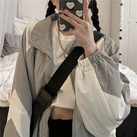 maoxiangshop Vintage Women's Windbreaker Jackets Harajuku Oversized Streetwear Trench Coats Couple Clothes Korean Fashion Top Sun-proof