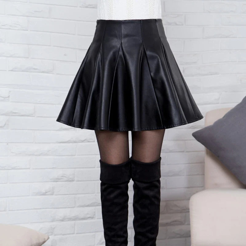 maoxiangshop Women Black Pu Leather Skirt Fashion Casual Mini Skirts Y2k Female Korean Style High Waist Short Skirt Winter Solid Bottoms