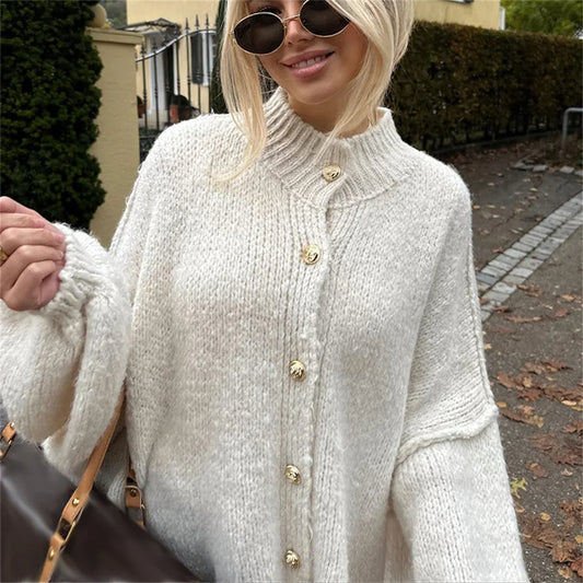 maoxiangshop  -  Casual Cardigan Women Sweater Loose Single Breasted O-neck Fashion Sweaters 2024 Autumn Office Female All-match Top Coat
