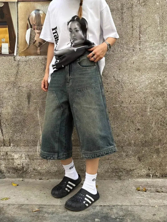 Y2k Vintage Baggy Woman Jeans Shorts Oversize Harajuku Korean Fashion Jorts Japanese Style Streetwear Denim Pants Summer