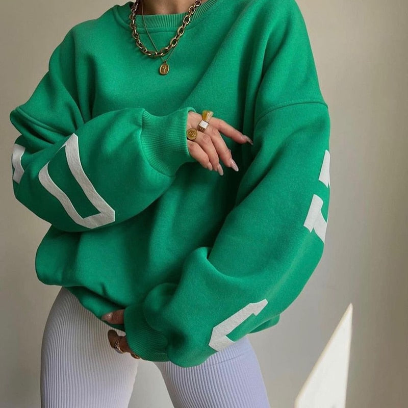 Women Letter Print Pullovers Autumn Korean Harajuku Oversized Long Sleeve Sportswear Tops 2023 Female Casual O-Neck Sweatshirts