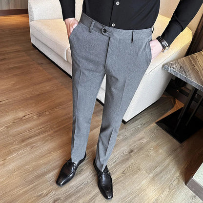 maoxiangshop Men's Spring High Quality Business Suit Trousers Men's Fashion Slim Fit Solid Color Office Dress Pants