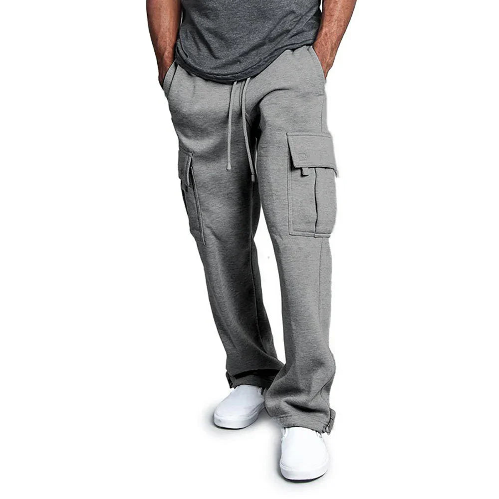 maoxiangshop Mens Sweatpants Straight Fit Joggers for Sports and Streetwear Loose Oversized Drawstring Long Pants Men Multi-pocket Pants
