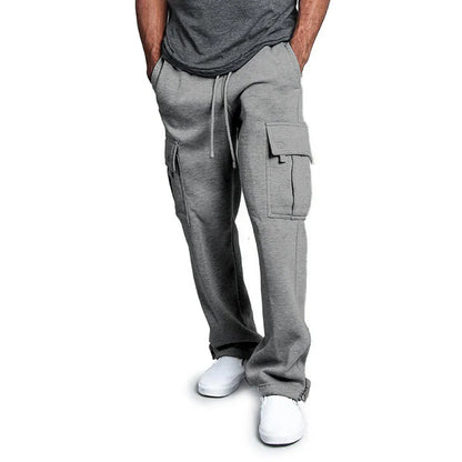 maoxiangshop Mens Sweatpants Straight Fit Joggers for Sports and Streetwear Loose Oversized Drawstring Long Pants Men Multi-pocket Pants