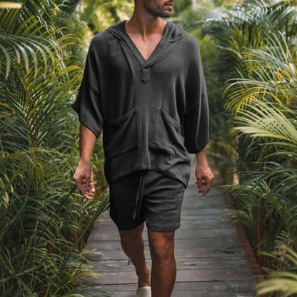 maoxiangshop Europe And The United States New Short Sleeve Shorts Men's Cotton Linen Loose Leisure Suit Holiday Men's Wear