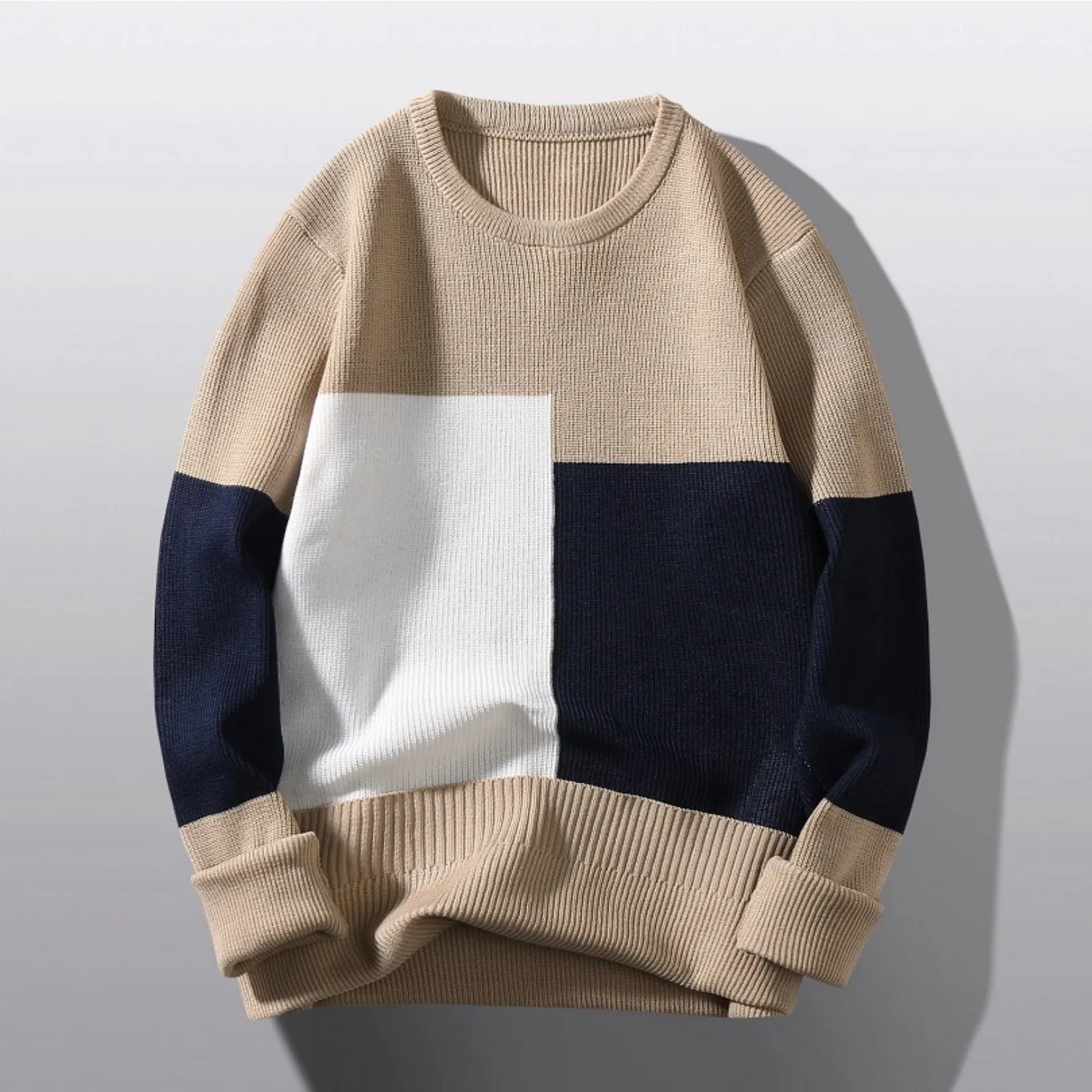 maoxiangshop Men's Sweater Korean Fashion Color Block O Neck Pullover Sweaters Oversize Bottom Knitting Blouse Knitted свитер мужской