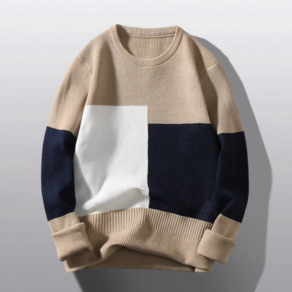 maoxiangshop Men's Sweater Korean Fashion Color Block O Neck Pullover Sweaters Oversize Bottom Knitting Blouse Knitted свитер мужской
