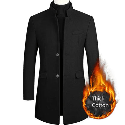 maoxiangshop New Autumn Winter Woolen Coat Men Casual Slim Fit Windbreaker Mid Length Men's Cardigans Blends Jacket Coats 4XL-M