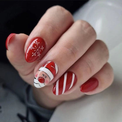 24Pcs Long Ballet Christmas False Nails Wearable Xmas Style Fake Nails Elk Santa Claus Design Full Cover Press on Nail Tips